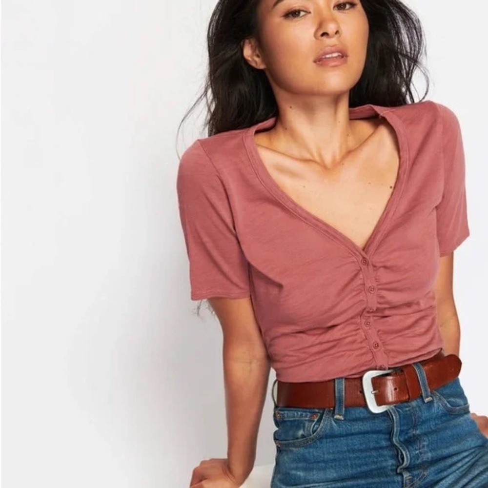 Nation LTD 100% Cotton Mauve Button Front Ruched Top Sz M ASO Ginny & Georgia